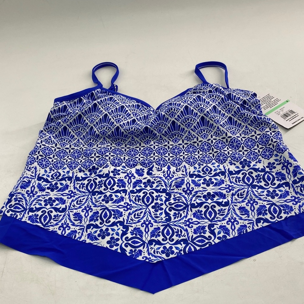 Maxine of Hollywood Blue and White Printed One-Piece Swimsuit with V-Hem Trim